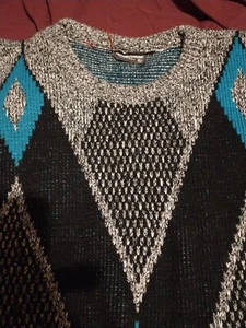 Vtg Tons of Fun Geometric Men's Sweater size XL diamond pattern black,gray - Picture 1 of 5