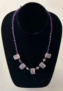 Wunderschöne handgefertigte Halskette aus facettiertem Rosenquarz Amethyst & Sterlingsilber - Bild 1 von 3