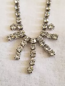 Vintage Rhinestone Necklace Choker WEDDING Silver up Chain 15.75" Wedding - Picture 1 of 6