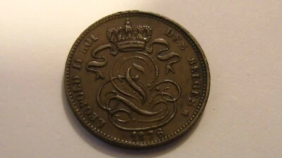 1876 1 CENTIME BELGIUM FRENCH TEXT LEOPOLD II ANTIQUE COPPER COIN - Image 1 of 4