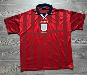 ENGLAND UMBRO 1997 1998 AWAY VINTAGE FOOTBALL TRIKOT SHIRT HERREN ROT GR XL - Bild 1 von 11