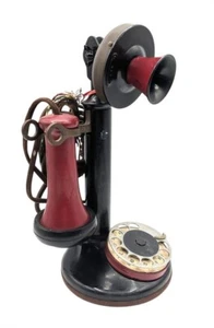 1920s Northern Electric Co. Candlestick Telephone RED & Black, porcelain rotary - Bild 1 von 7