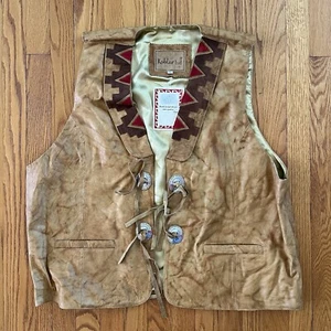 Kobler Leather Vest 2XL Fringe Antique Finish Native American Motif - Picture 1 of 8