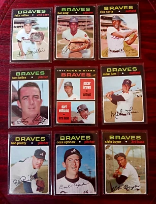 Lot of 9 1971 Topps ATLANTA BRAVES  vintage cards. RICO CARTY, FELIX MILLAN - Image 1 of 4