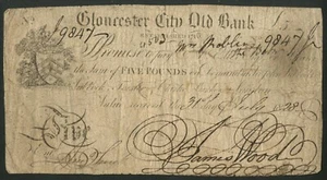 Gloucester City Old Bank, 5 Pfund, 18, Londoner Bankier 'Sir John Lubbock..." - Bild 1 von 2