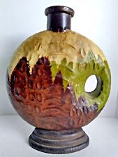 Jarron De Metal Pitcher Vase with Handle Decorative Brown Green Beige 14.75x13"