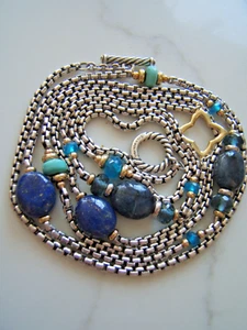 David Yurman Bijoux 39" Necklace Lapis Turquoise Sterling Silver 18 K Gold - Picture 1 of 11
