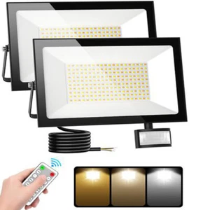 2X 100W LED Floodlight Dimmer Motion Detector Remote Outdoor Spotlight Lamp IP66 - Picture 1 of 10