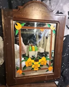Reverse Painted Mirror Floral Vintage Wood Frame Wire Hanger 29 X 21.5 - Picture 1 of 21