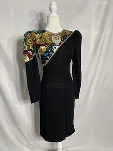 Vestido De Colección Pat Sandler para Wellmore Saks 5th Ave Negro Santana Tejido Cuentas Talla S? - Imagen 1 de 16