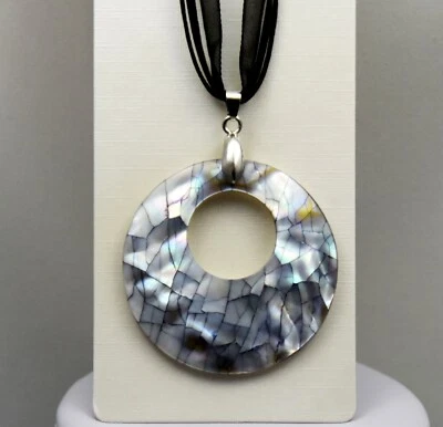 Perlmutt-Schmuck, Halsketten-Anhänger, Perlmutt- Anhänger mit Bänder 1 Stück neu - Bild 1 von 2