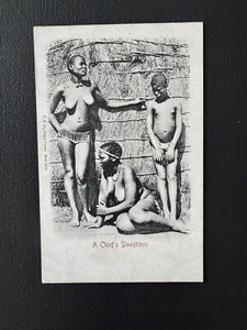 Postal en topless de mujeres francesas desnudas de África Occidental hijas de un jefe 1910-1930 - Imagen 1 de 3