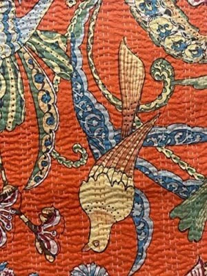 Colcha India Bloque de Mano Naranja Estampado Pavo Real Algodón Kantha Edredón Hecho a Mano Foto 1 de 3