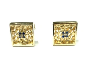 14k Yellow Gold Sapphire & Diamond Cufflinks - Picture 1 of 7