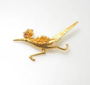 Vtg signed Brooch Marcel Boucher Roadrunner Brooch bird gold tone rhinestone - Picture 1 of 7