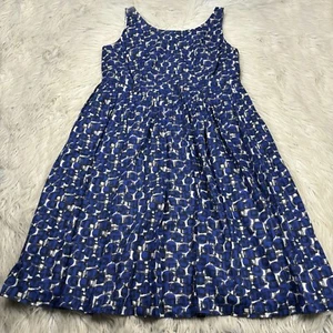 Boden Women's US 14 LONG Geo Polka Dot Fit Flare MIdi Dress Blue White Purple - Picture 1 of 8