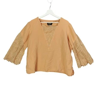 Bob Mackie Cottage Linen Lace Embroidered Flare Sleeve Sherbet Top Women Size 1X - Picture 1 of 7