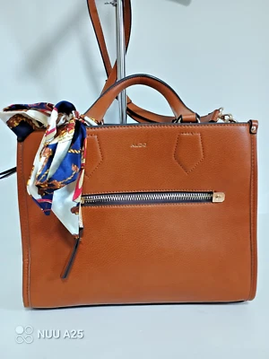 ALDO Brown Faux Leather Handbag Zipper Close Purse Removable Strap Tote - Image 1 of 4