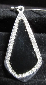 VINTAGE Black Acrylic & Crystal Rhinestone Silver Tone Metal Dangle Earrings - Picture 1 of 4