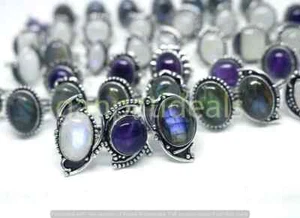 1000pcs Lot Labradorite & Mix Gemstone Rings Lots 925 Silver Plated Jewelry - Picture 1 of 8