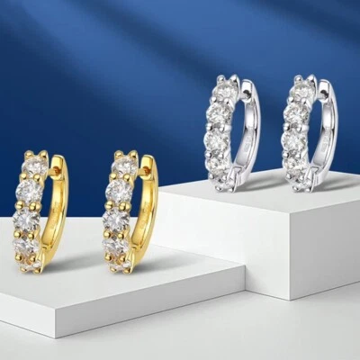 3.5mm D VVS1 Moissanite Huggie Hoop Earrings Women S925 Silver Pass Tester GRA - Image 1 of 4