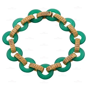 VAN CLEEF & ARPELS Green Chalcedony 18k Yellow Gold Bracelet. Vintage 1970's - Picture 1 of 7