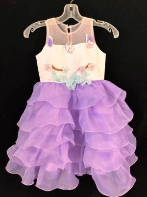 Disfraz Princesa Talla 5 6 Niña 5 Capas Morado Volantes Tul 32" Largo Flores Foto 1 de 4