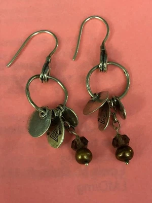 Silpada Sterling Silver Disc Copper Pearl & Smoky Quartz Dangle Earrings W1550 - Image 1 of 3