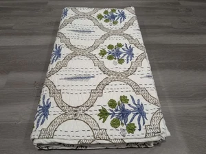 Hand Block Print Kantha Quilt Indian Handmade Bedspread Throw Cotton Gudr Beddig - Picture 1 of 7