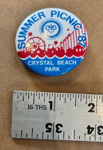 Botón de picnic de verano Crystal Beach Park 1987 vintage - Imagen 1 de 2