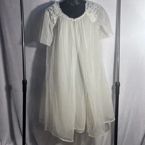 Vintage 60s Shadowline Off-WhiteBabydoll Lace Peignoir Set Nightgown & Robe Set - Picture 1 of 11