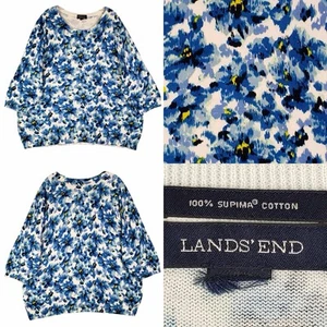 Lands End Sweater Supima Cotton Navy Blue Striped Floral Womens Plus Size 3X - Picture 1 of 10