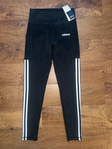 NWT! ADIDAS HIGH RISE BLACK WHITE STRIPE 7/8 LEGGINGS! SMALL - Picture 1 of 3