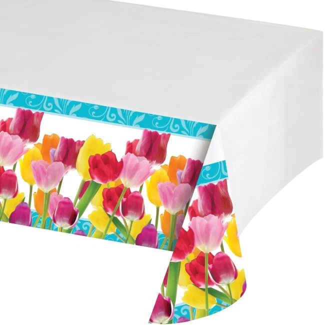 Springtime Plastic Tablecloth 54" x 102" Flowers Floral Spring Tableware Party - Imagem 1 de 1