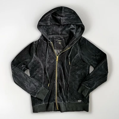 Calvin Klein Women’s Velour Zip Hoodie Black Gold Zip Size Small - Image 1 of 4