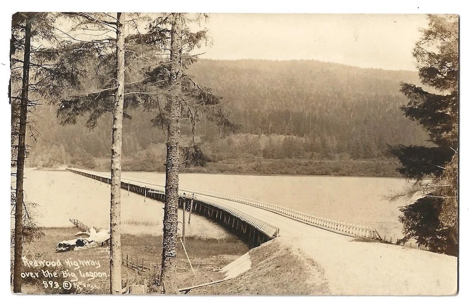 California RPPC c1930's Redwood Highway bridge over the Big Lagoon, real photo - Image 1 of 1