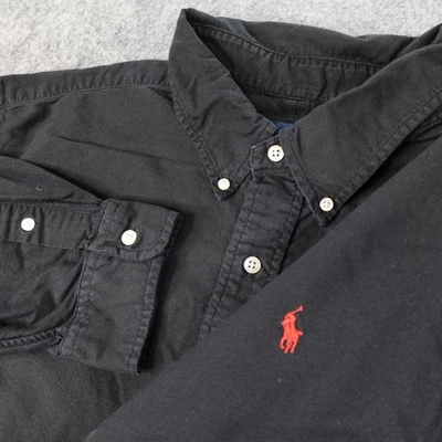 Polo Ralph Lauren Shirt Mens 2XB XXL Black Button Long Sleeve Red Pony Logo Big - Image 1 of 4
