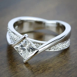 2.20Ct Princess VVS1 Moissanite Criss Cross Engagement Ring 10k Solid White Gold - Picture 1 of 9