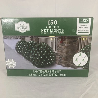 Holiday Time 150 Green Net Mini LED Lights Green Wire 6 x 4 ft Area - Image 1 of 4
