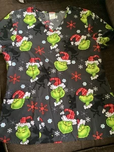 Scrubstar Women’s Dr. Suess The Grinch Print Scrub Top Size M - Picture 1 of 3