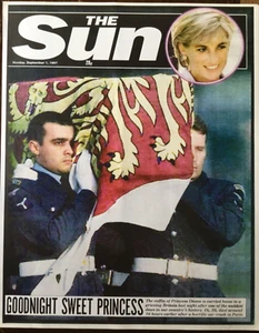 1997 PLAKAT/ZEITUNG 1 SEITE: "GOODNIGHT SWEET PRINCESS, DIANA’S COFFIN’S HOME" - Bild 1 von 14