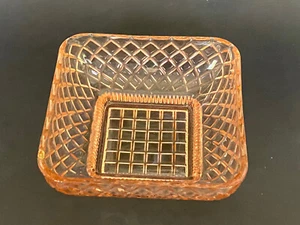 Vintage Federal Pink Depression Glass Square Bowl - Diamond Lattice A Chip - Picture 1 of 4
