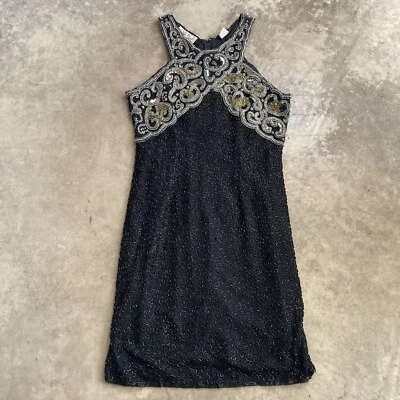 Lawrence Kazar Dress Womens Size Medium Black Silk All Over Beaded Short - Image 1 of 4