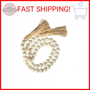 Decorative Wood Bead Garland Home Decor, Farmhouse Garland Beads with Tassel, Wo - Picture 1 of 2