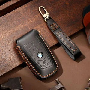 Real Genuine Leather Key Cover Car Key Fob Bag Case Keychain Keyring L for BMW - Picture 1 of 26