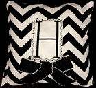 Handmade Personalized Monogram Pillow ( H )Black and White Chevron Embroidered