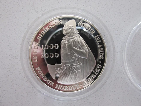 1000-2000 Iceland Proof Silver 1000 Kronur Commemorating Leif Erikson Cover
