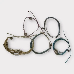 Lot Of 5 Pura Vida Bracelets Sand Dollar Beads Blue Purple Silver Tone J53 - Picture 1 of 5