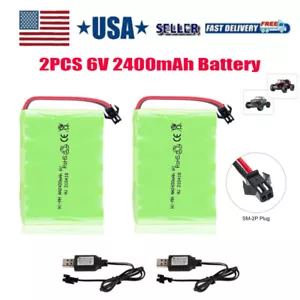 2PCS 6V 2400mAh Ni-MH AA Battery Pack with SM-2P 2Pin Plug & USB Charger Cable - Picture 1 of 9