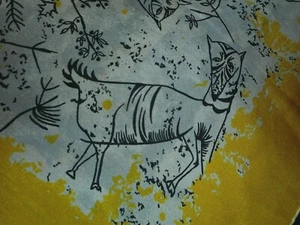 Holt Renfrew & Co Silk Scarf Yellow PreHistoric Fantasy Animals Drawings Wht Blk - Picture 1 of 4